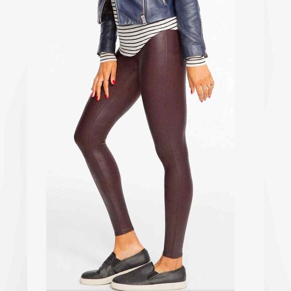SPANX Pants - SPANX Faux Leather Leggings in Wine Size S NWT